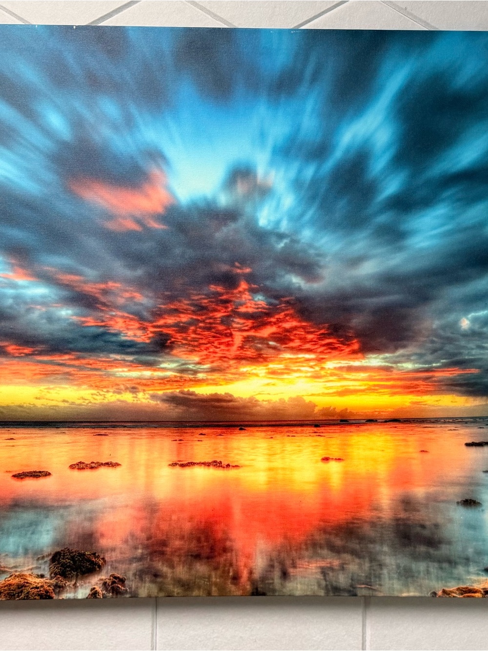 Vibrant Sunset Coastal Canvas Wall Art - Blue, Orange, Yellow